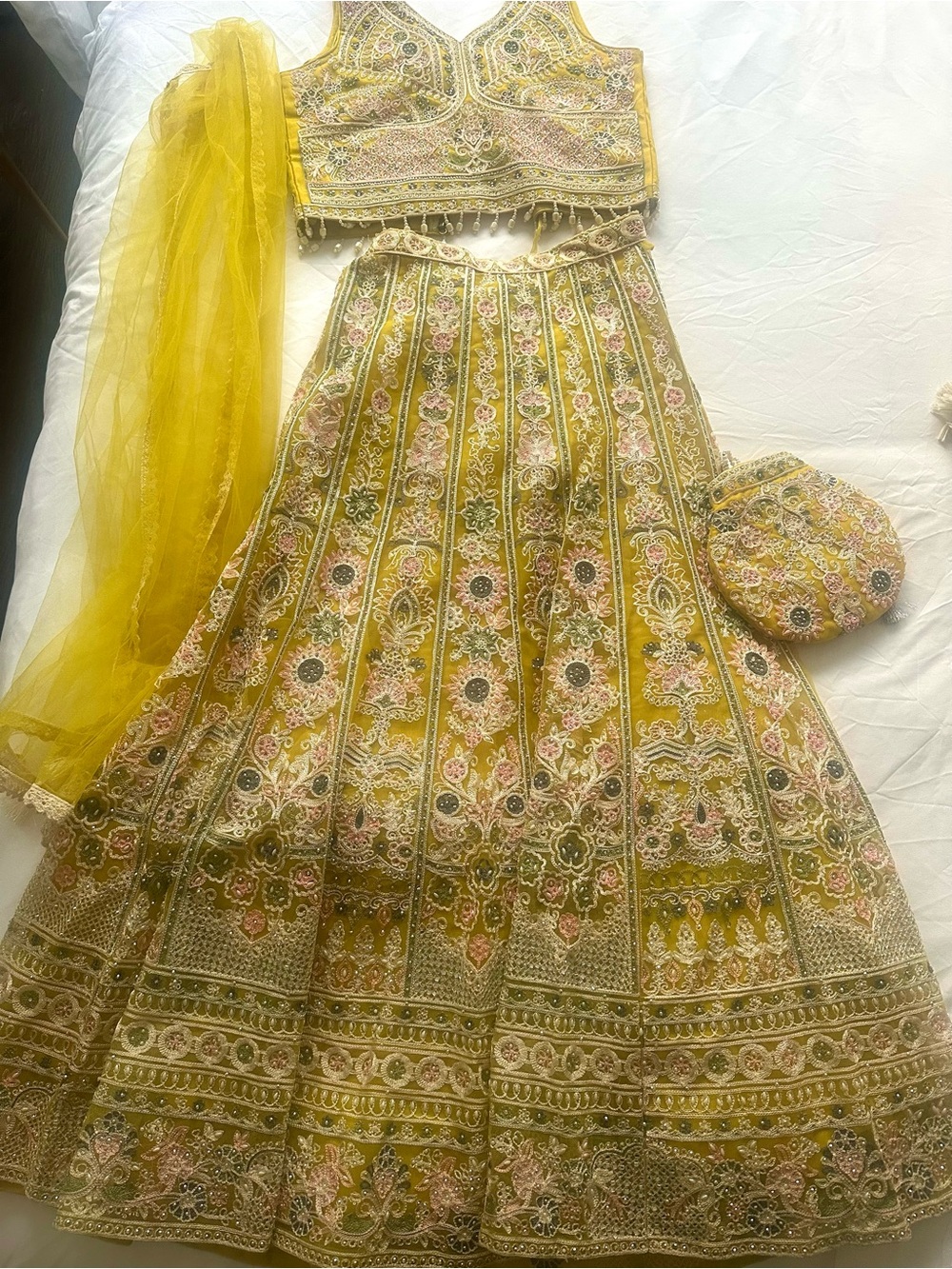 Elegant Yellow & Peach Embroidered Women’s Lehenga Set